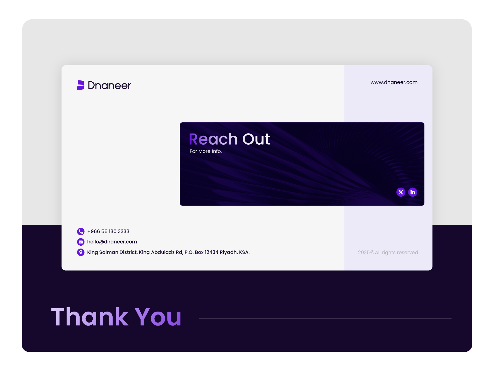 Dnaneer — closing slide & contact design